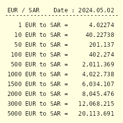 from euro to sar , yen to sar